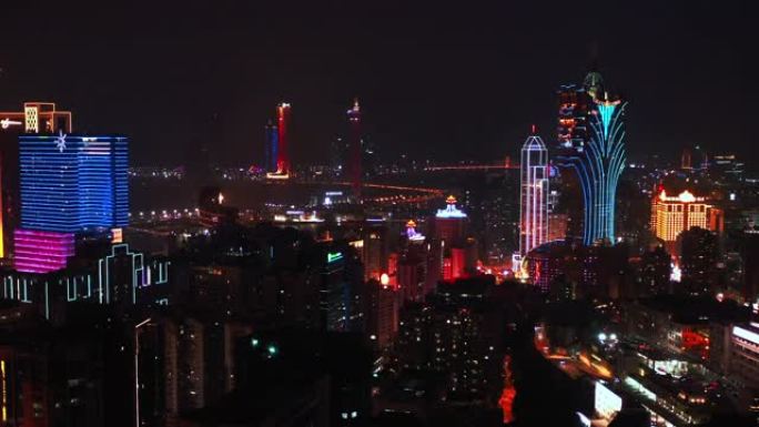 澳门夜间鸟瞰图。旅游目的地和旅游景点