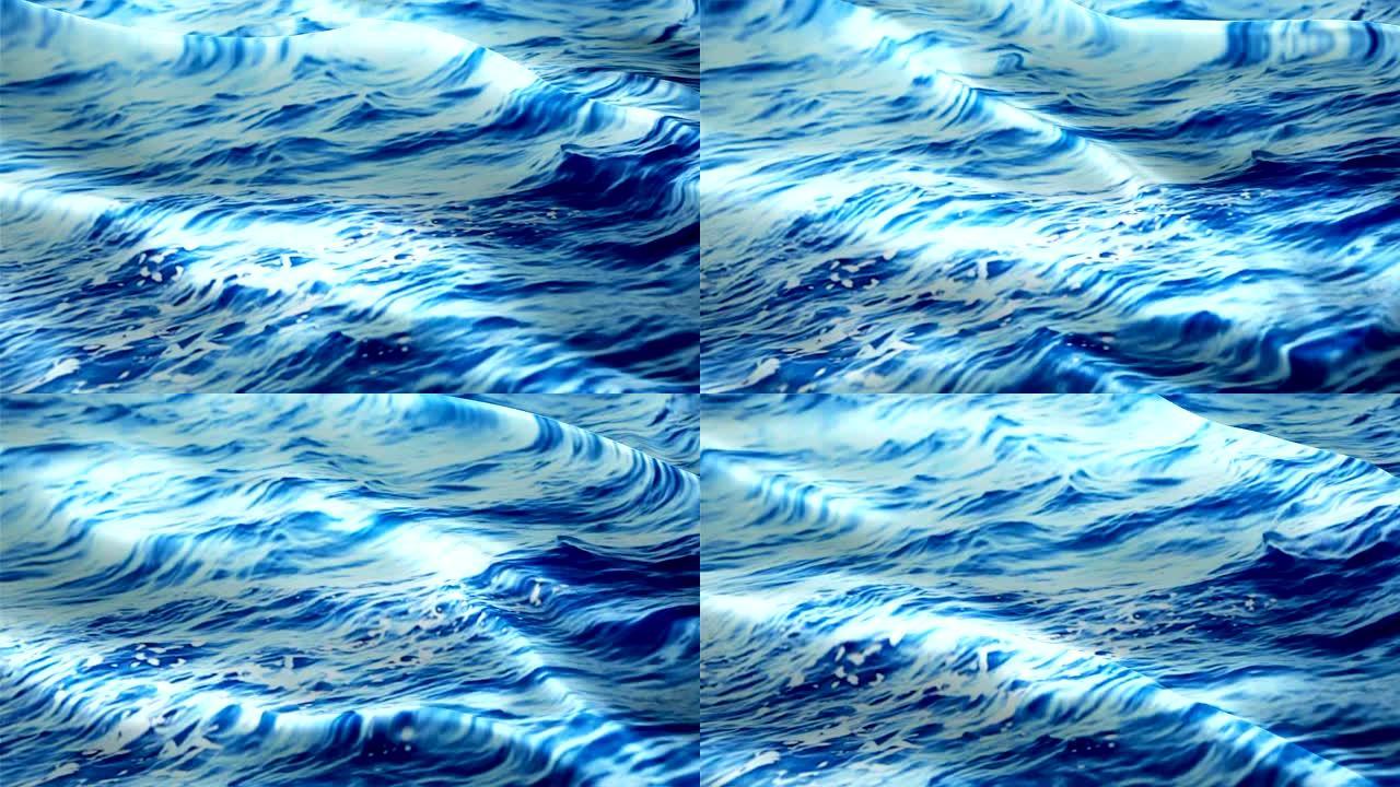 Aqua Flag动画背景视频在风中挥舞。保护环境概念标志背景。Aqua Flag Looping特