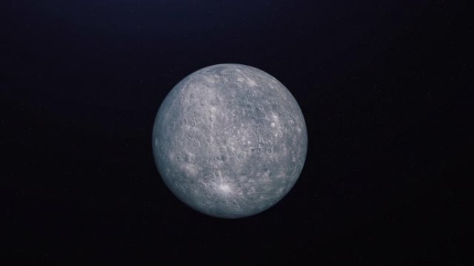 灰色月亮绕其轴全转的抽象动画，在外太空中旋转。动画。月球的天文背景，阳光照亮的3D灰色球体