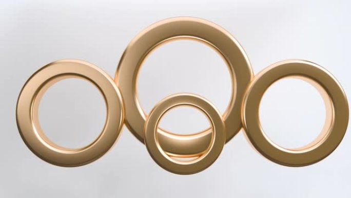 抽象3d运动设计金戒指几何形状循环动画背景用于业务演示。