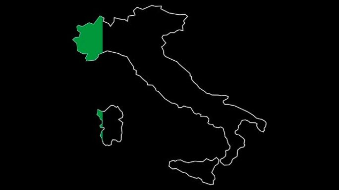 意大利领土。意大利国旗。区域轮廓图。黑色背景。4k视频