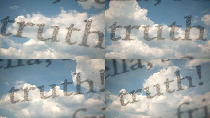 创意时间圈移动云和移动词的视频特写真相。上帝的想法，更高的头脑，意识。