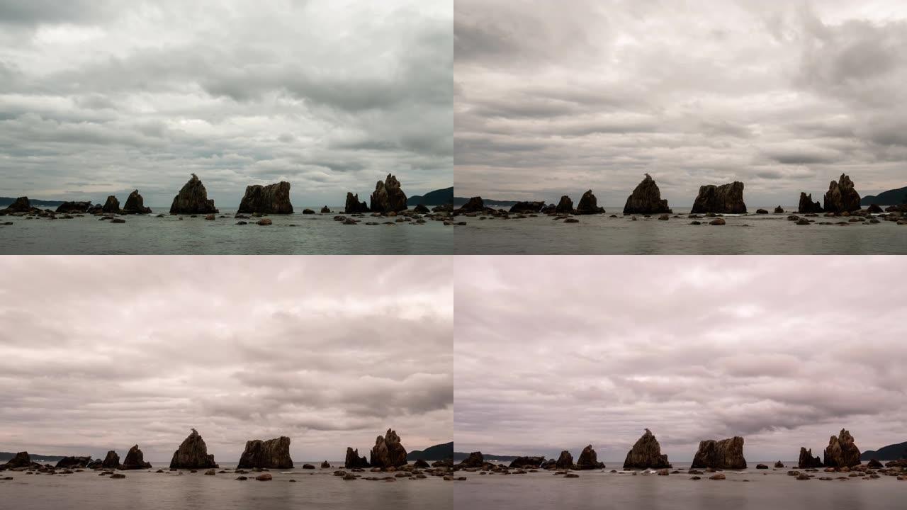 日本和歌山Hashi guiiwa岩的云时间流逝