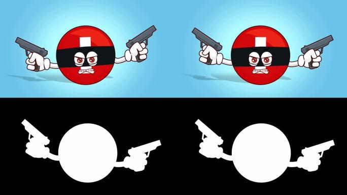 卡通图标旗瑞士面对动画武装强盗与Luma哑光