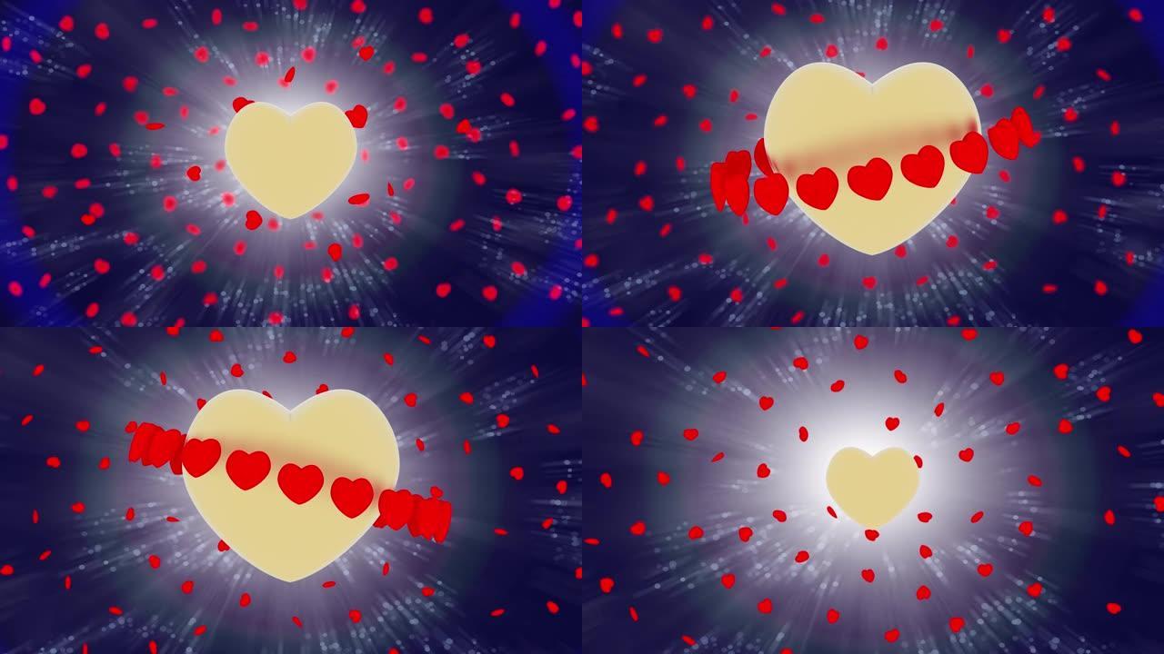 3D插图-视频。心，心。情人节爱情