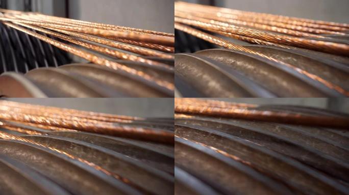 生产铜缆。带铜线的旋转轴。