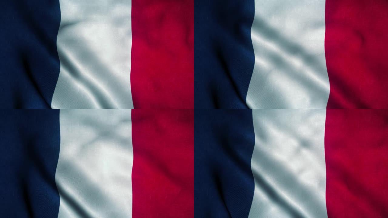 法国国旗在风中挥舞。法国国旗。法国标志无缝循环动画。4K