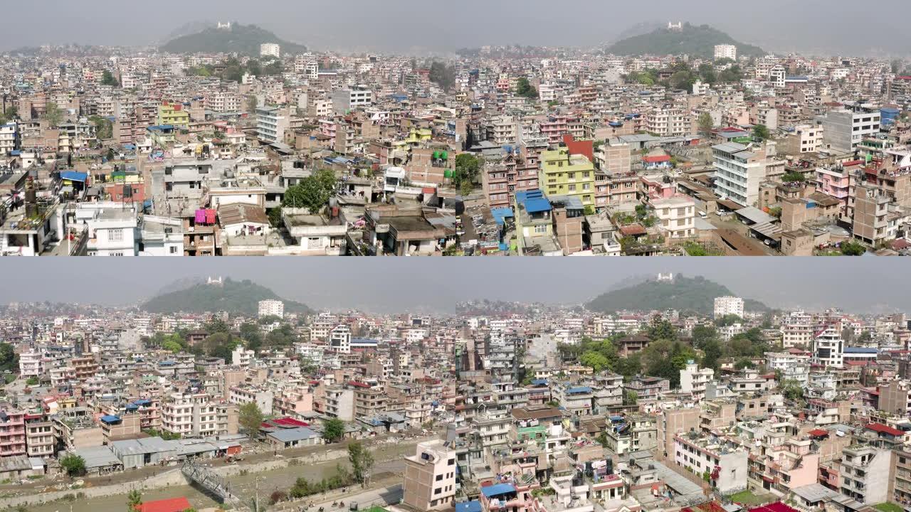 尼泊尔,加德满都。斯瓦万布胡纳特寺。Aerial fotage