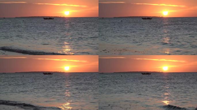 印度洋桑给巴尔岛奇妙的日落。