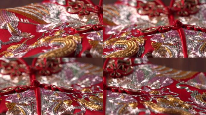 中国传统刺绣特写微距实拍视频素材