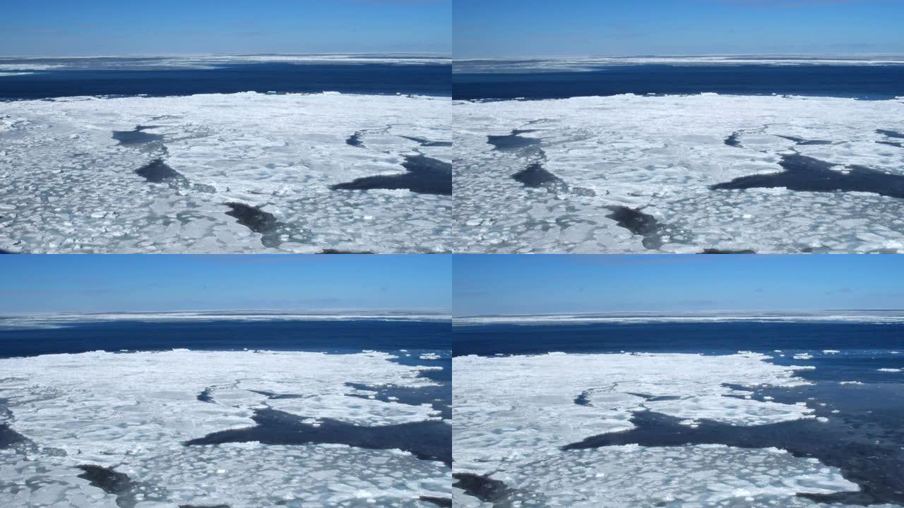 漂流冰与日本北海道鄂霍次克海。