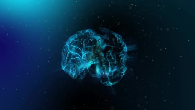 蓝色背景下大脑冲动的3D动画。脑旋转与mri扫描