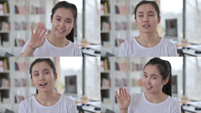 迷人的年轻亚洲女性的视频聊天肖像