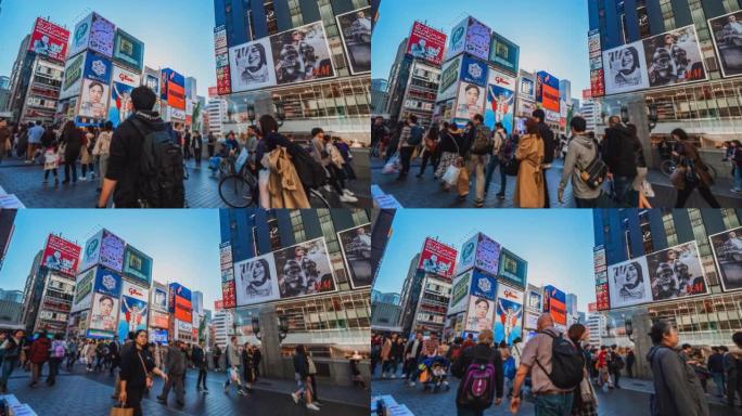 日本大阪的Timelapse Dotonbori桥Buba街购物市场。