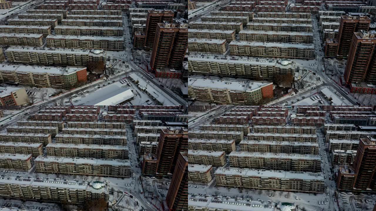 下雪后俯瞰住宅区东北雪景东北小区小区雪景
