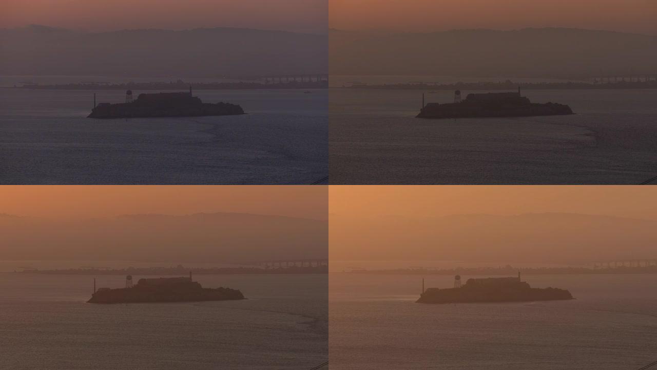 日出时在旧金山的恶魔岛