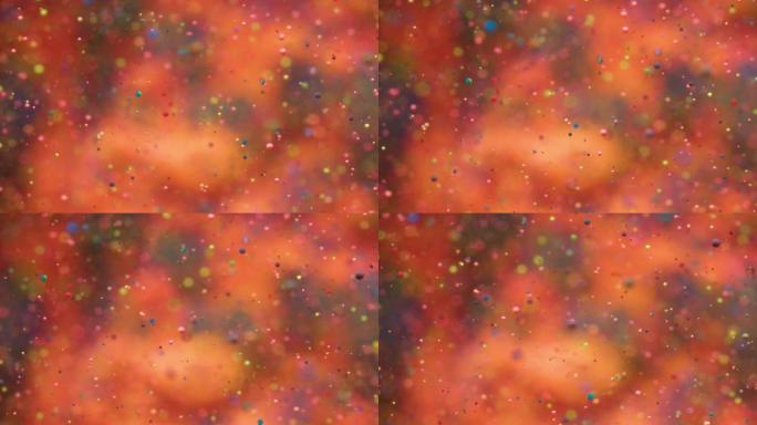 慢动作明亮的颜色气泡油美丽的油漆宇宙颜色移动多色特写。丙烯酸涂料。奇妙的表面。抽象彩色油漆变形结构彩