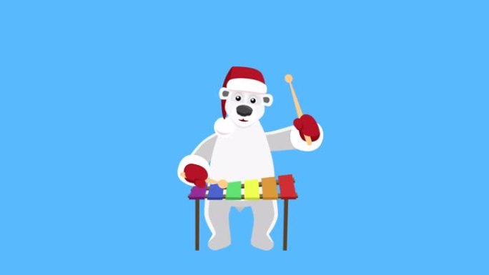 卡通北极熊平圣诞角色玩木琴动画包括哑光