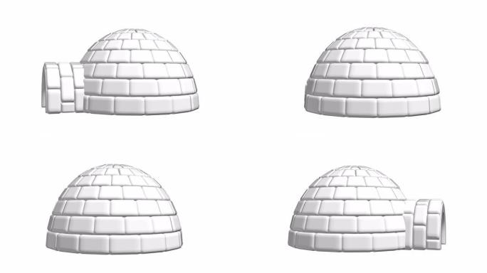 冰屋冰屋隔离在白色背景上，提供4k全高清和高清视频3d渲染素材。
