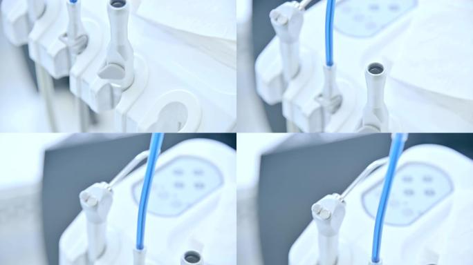 牙医办公室的专业工具特写集在支架上。高调。Stamotology概念