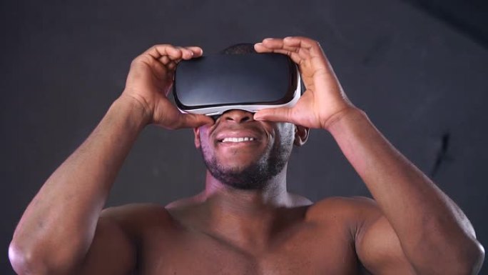 非洲帅哥头戴运动连帽衫头戴VR耳机