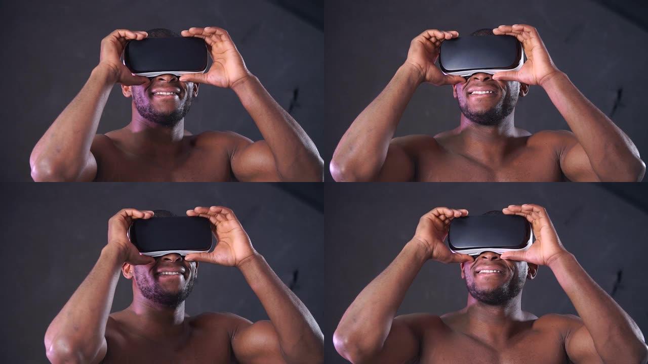 非洲帅哥头戴运动连帽衫头戴VR耳机
