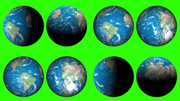24小时或1天的世界，地球在绿屏上。