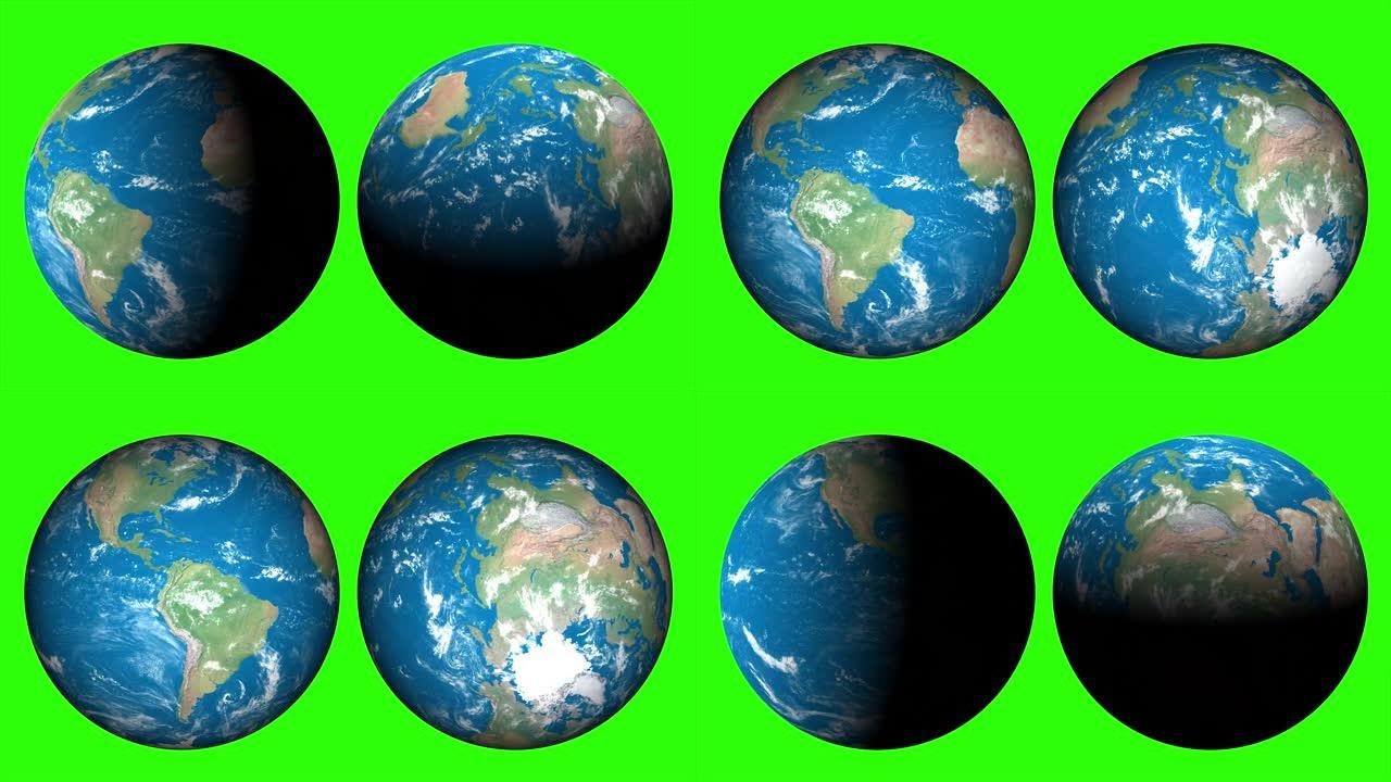 24小时或1天的世界，地球在绿屏上。