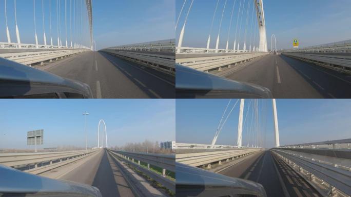 从意大利雷焦艾米利亚卡拉特拉瓦大桥的行驶车窗拍摄4k