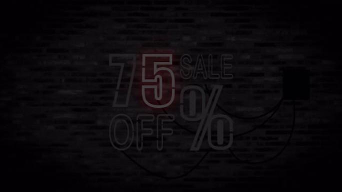 75% 在黑砖墙上出售高达字母的促销销售，清仓销售和促销季节。