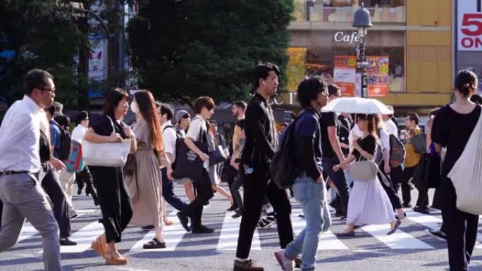 人群穿越斑马线，日本东京。