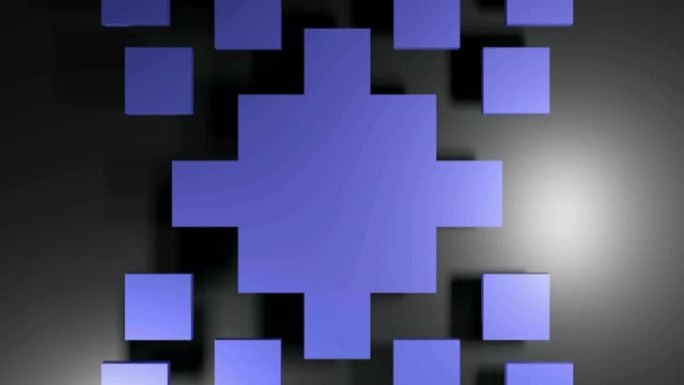 蓝色正方形在远离中心的许多小方块中破裂-3D渲染插图