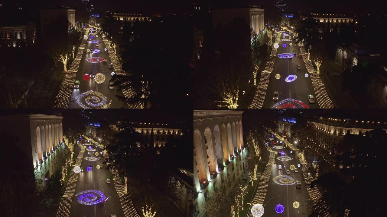 第比利斯，庆祝新年2020，用无人机拍摄4K