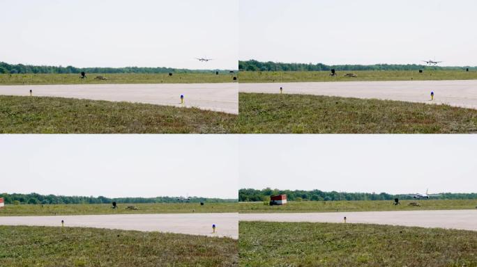 客机降落在机场的跑道上。4K