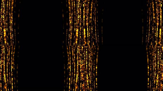 圣诞数码闪光框架火花金色颗粒垂直条流动在黑色背景，节日活动节日