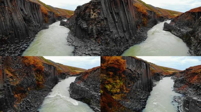 冰岛Jokulsa A Bru河Studlagil峡谷的鸟瞰图