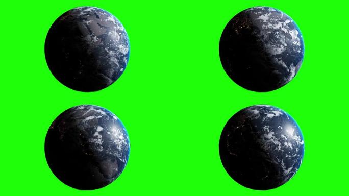 孤立的现实世界，绿屏上有阴影的地球，