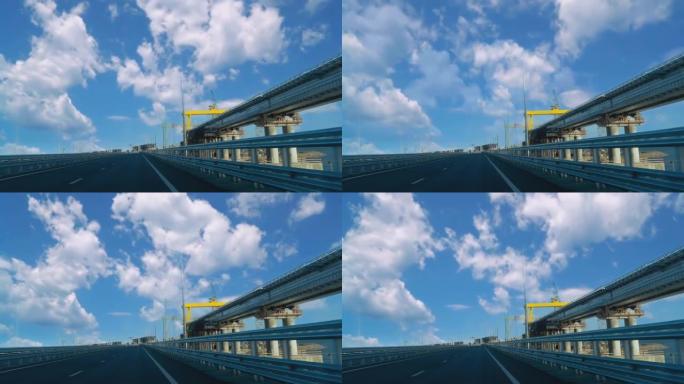 俄罗斯克里米亚大桥上有云的风景的电影。