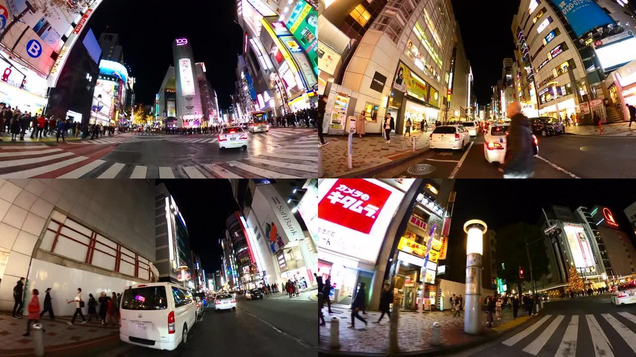 晚上在涩谷十字路口行走