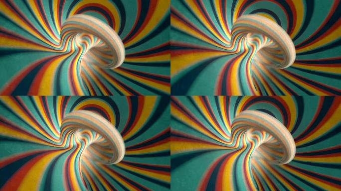 多色未来形状。催眠的视错觉。景深。3d渲染循环动画。4K, UHD