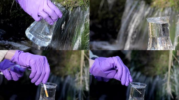 生物学家测量淡水排水ph值的视频汇编