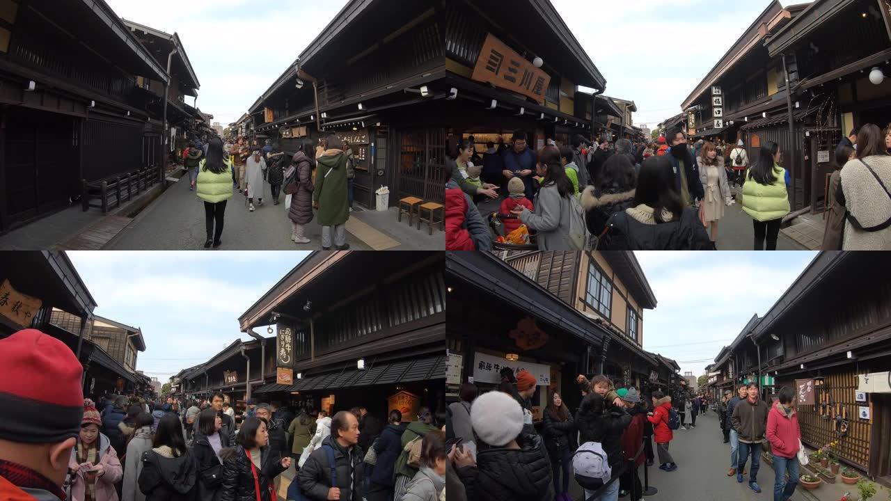 在日本高山的小京都散步的延时