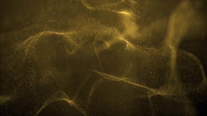 美丽的金色粒子流抽象背景流体波浪设计元素技术，科学，音乐