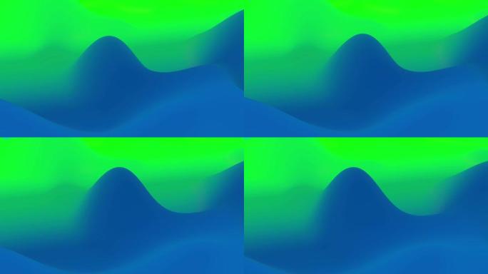 4k无缝环路，具有抽象流体蓝绿色梯度，内部辉光波浪形表面。美丽的颜色梯度作为抽象的液体背景，流畅的动