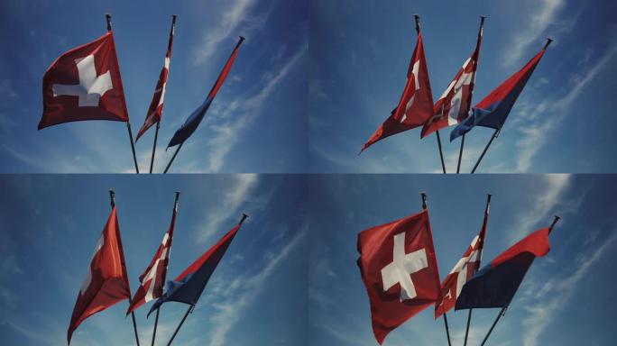 瑞士国旗、卢加诺市国旗和提契诺州国旗