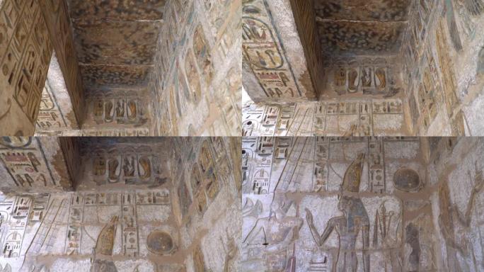 梅迪内·哈布神庙。埃及，卢克索。Medinet Habu的Ramesses III太平间庙宇是埃及卢