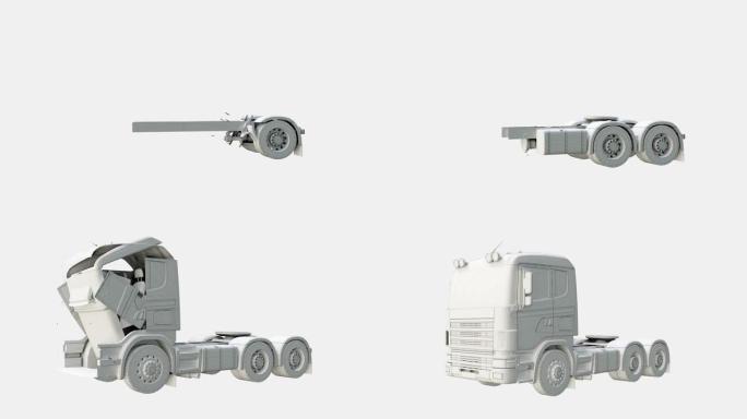 视频组装3D卡车。3D渲染动画