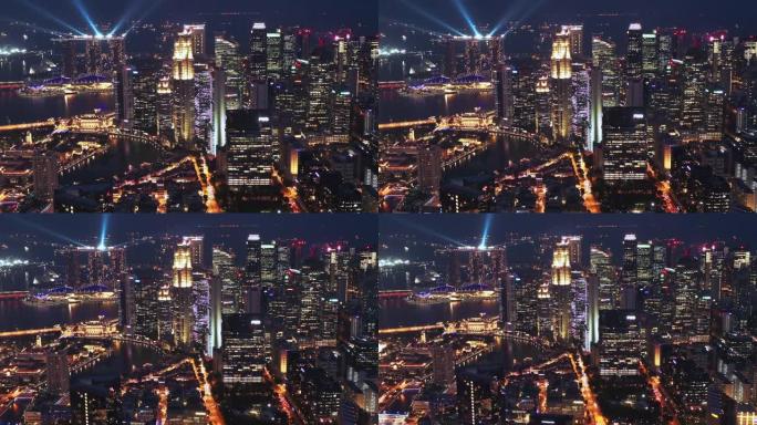 新加坡夜间的4k镜头。旅行和商务目的地