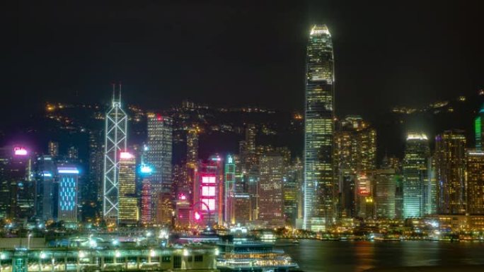 香港天际线的昼夜转换时间流逝。