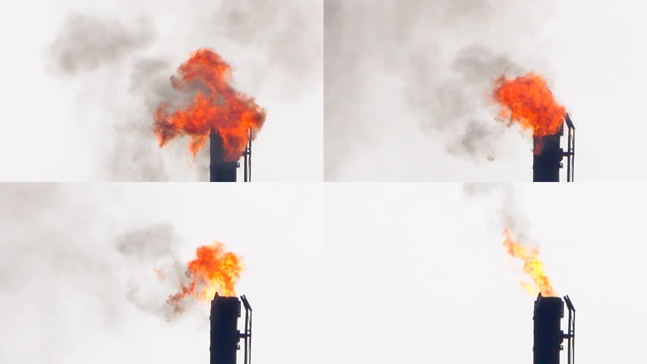 炼油厂的火焰着火火灾天然气焚烧